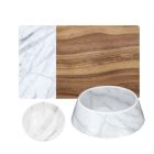Carrara Marble Melamine Pet Medium Bowl, Saucer & Placemat Set