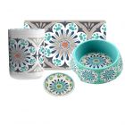 Carmel Medallion Melamine Pet Feeding Set of 4 (Turquoise & Grey) 