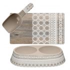 Moroccan Wood Melamine Double Bowl, Placemat with Scoop Set