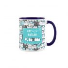 Cat dad mug with blue and white repeat cat print