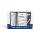 a mug and coaster set commemorating the coronation of King Charles III