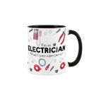 Ceramic electrician mug with black inner and comical text