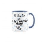 Blue inner ceramic mug with funny electrician joke print