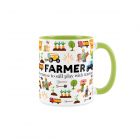 Light green ceramic mug with farmer text and joke