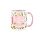pink handled mug with mums gardening mug text and plant decoration