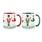 Set of green and red nutcracker christmas mugs