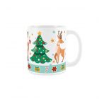 White ceramic mug with nutcracker, deer and christmas tree print
