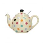 Colourful spotty teapot with 4 cup capacity and mesh filter for loose tea