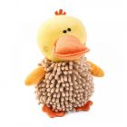 Duck shaped fabric dog toy with 'noodly' texture belly.