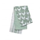 Eddingtons The Pantry Hen & Cockerel Sage Green Tea Towels - Set Of 3