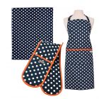 Dexam Polka Apron, Tea Towel & Double Oven Glove Set - Indigo