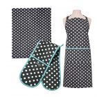 Dexam Polka Apron, Tea Towel & Double Oven Glove Set - Slate Grey