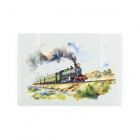 small rectangular glass worktop saver with a british steam train print