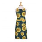 bright and colourful sunflower patterned kitchen apron in navy blue