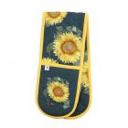bright yellow sunflower pattern oven glove with navy base