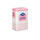white and pink icing sugar metal storage tin