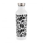 Stainless steel water bottle in white with leopard prints