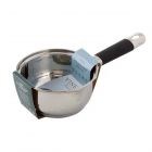 Stainless steel saucepan with soft grip, pouring spout and measuring lines