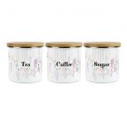 a set of tea, coffee and sugar canisters with a vintage cutlery design