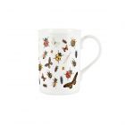 White fine bone china mug printed with flying and crawling insects