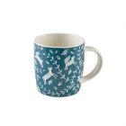 a fine china mug with an emerald woodland themed print