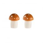 High-quality ceramic salt and pepper shaker set, shaped as toadstools.