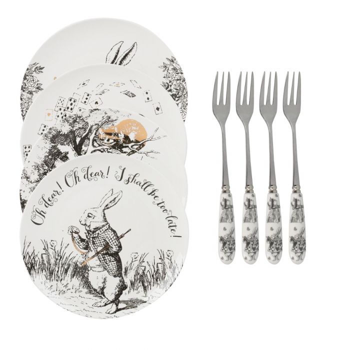 Victoria Albert Alice in Wonderland Cake Plates Forks Set
