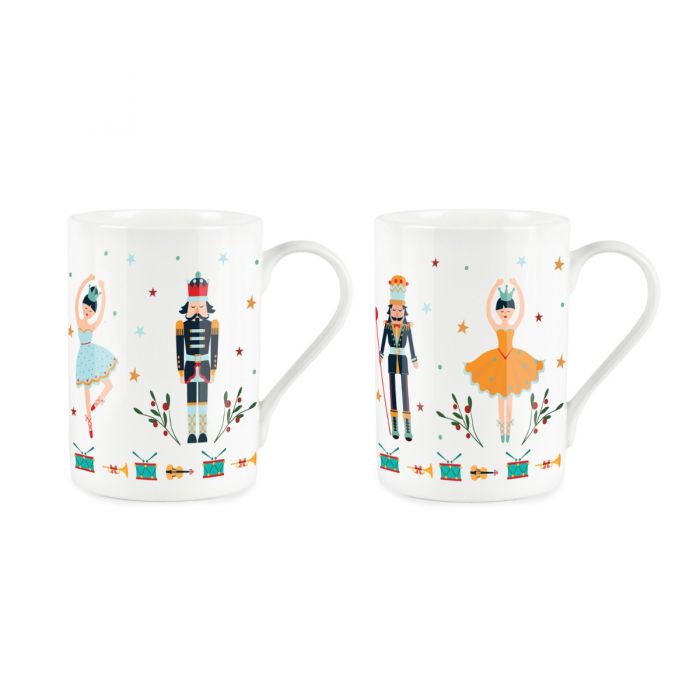Purely Home Bone China Nutcracker Mug Set Orange Dark Blue