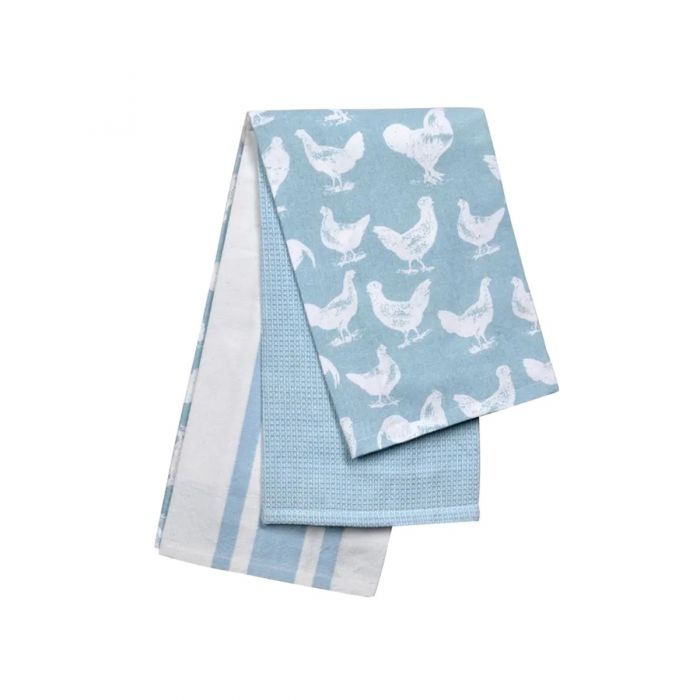 Eddingtons The Pantry Hen Cockerel Blue Tea Towels Set Of 3