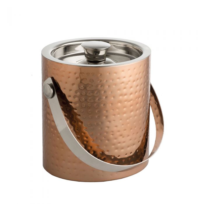 SMEJS Stainless Steel Double Walled Ice Bucket with Tongs Lid Steel Interior Copper Exterior Chiller Bin Basket 