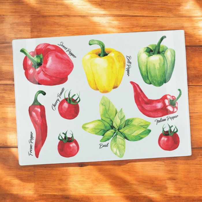 Purely Home Large Rectangular Textured Glass Chopping Board Peppers