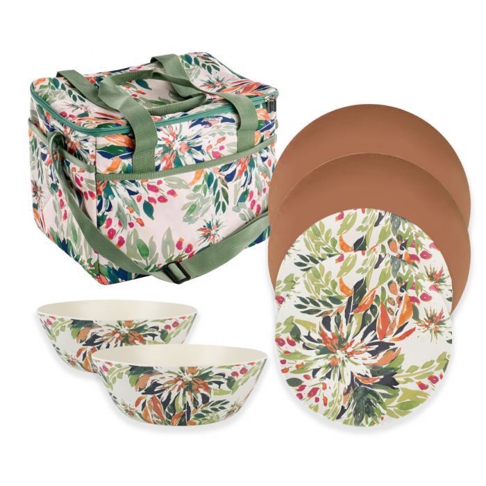 Mediterranean Garden Dinnerware Set with Cool Bag Clay