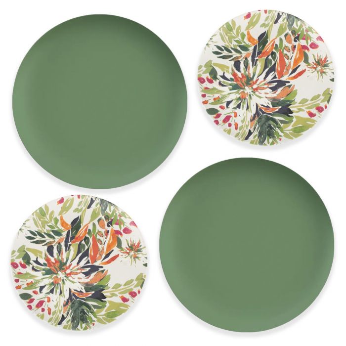 Mediterranean Garden Melamine Dinner Side Plates Set Turf Green Auntie Morags