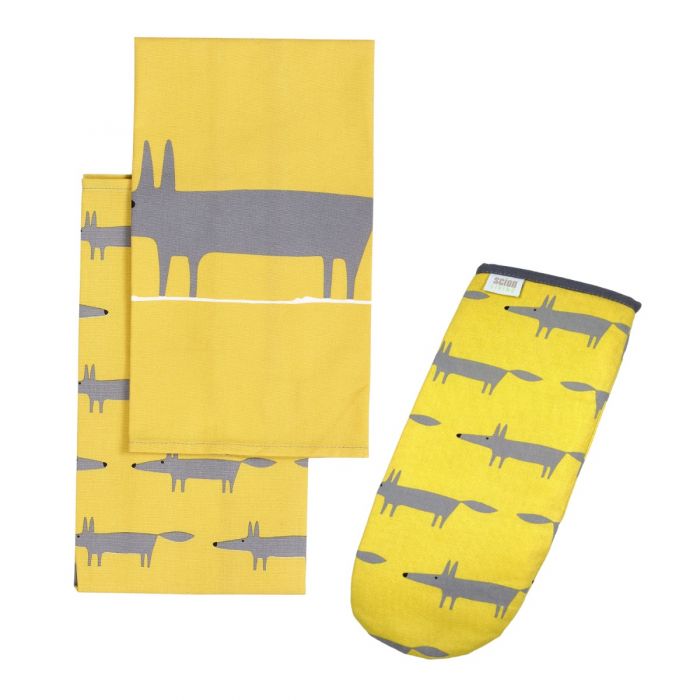 Scion Mr Fox Yellow Tea Towels Gauntlet Set Auntie Morags