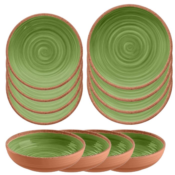Rustic Swirl Green Melamine 6 Piece Outdoor Dinnerware Set For 4 Available With Free Delivery Auntie Morags Rustic Swirl Green Melamine 6 Piece, Melamine Outdoor Dinnerware