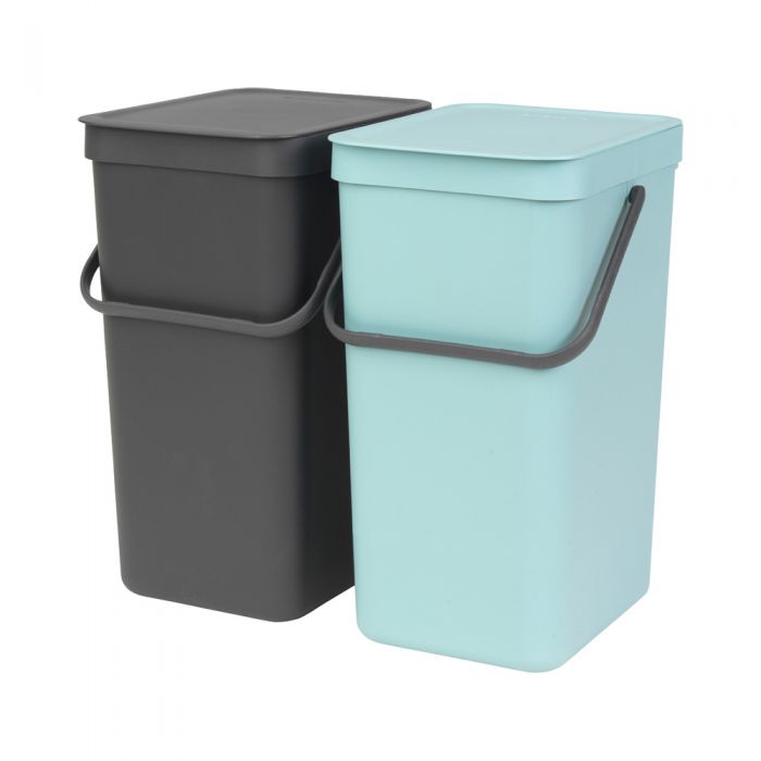 Brabantia Sort Go Kitchen Recycling Bins Set 16 Litre Mint Grey From All Green With Free Delivery Auntie Morags