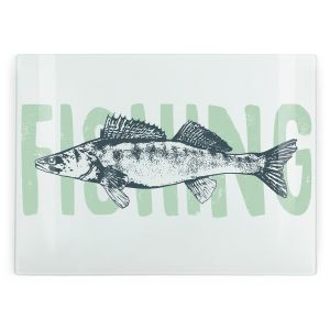 Purely Home Large Rectangular Glass Chopping Board - Fishing