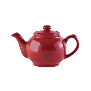 small red 'two cup' teapot, made from stoneware and finished in a gloss glaze