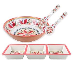 Mediterranean Melamine 3-Section Tray, Salad Bowl & Servers Set