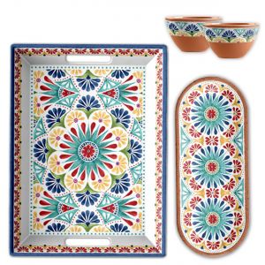  Rio Medallion Large Tray & Dipping Bowls Serving Set - 4 Piece