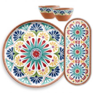 Rio Medallion Melamine Platters & Bowls Serving Set - 4 Piece