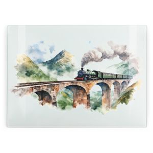 Purely Home Large Rectangular Glass Chopping Board - Steam Train