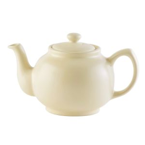 a large, 6 cup teapot with a matte cream finish