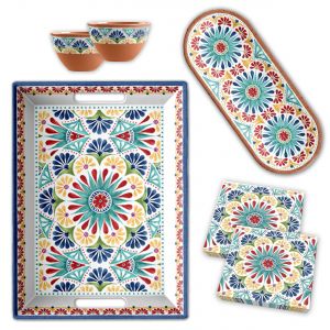 Rio Medallion Large Tray & Dipping Bowls Serving Set with Napkins - 6 Piece