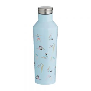 Light blue stainless steel flask with yoga illustrations