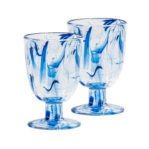 Aegean Swirl Blue Acrylic Plastic Drinking Goblets Set - 14oz