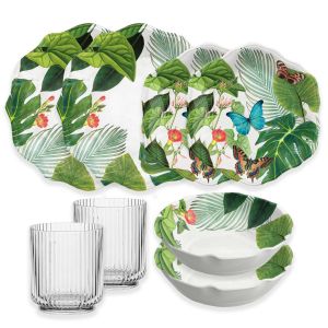 Amazon Floral Melamine Dinnerware Set with Tumblers