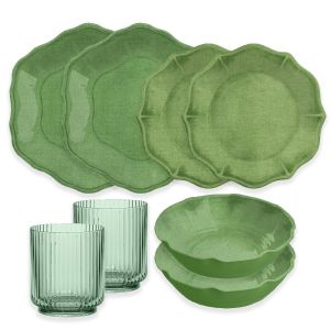 Amazon Green Melamine Dinnerware Set with Tumblers
