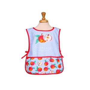 Toddler full front and back apron with apples printed on it