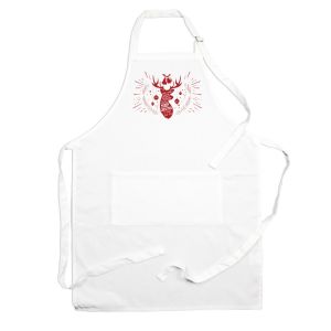 white polyester kitchen apron with a Christmas themed deer design